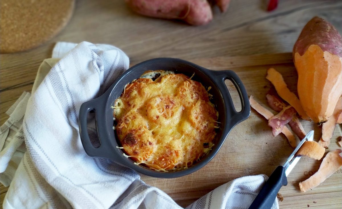 The photo represents the recipe: Sweet potato gratin