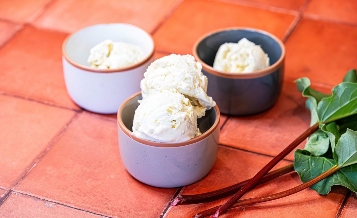Glace au yaourt, rhubarbe rôtie et miel (sorbetière)